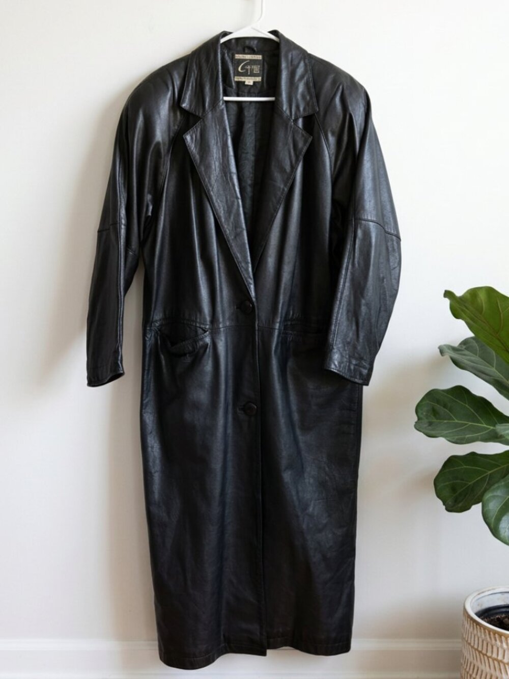 Vintage Global Identity Genuine Black Leather Trench Coat - Size M